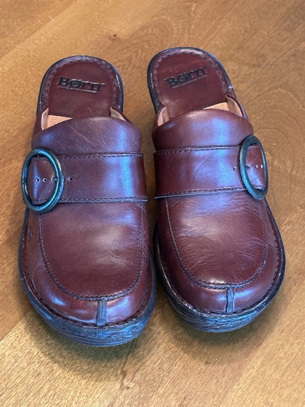 lightly worn Born brown leather platform mules, 8 1/2 US, Euro 39